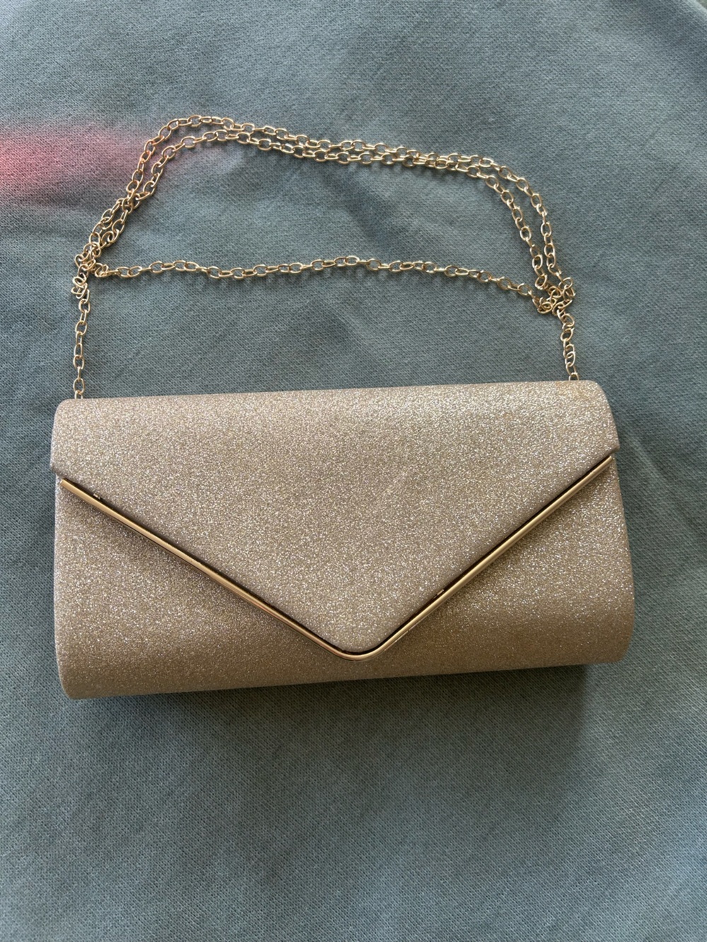 Gold Glitter Evening Clutch with Chain Strap
